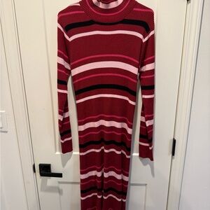 Striped Knit Turtleneck Dress